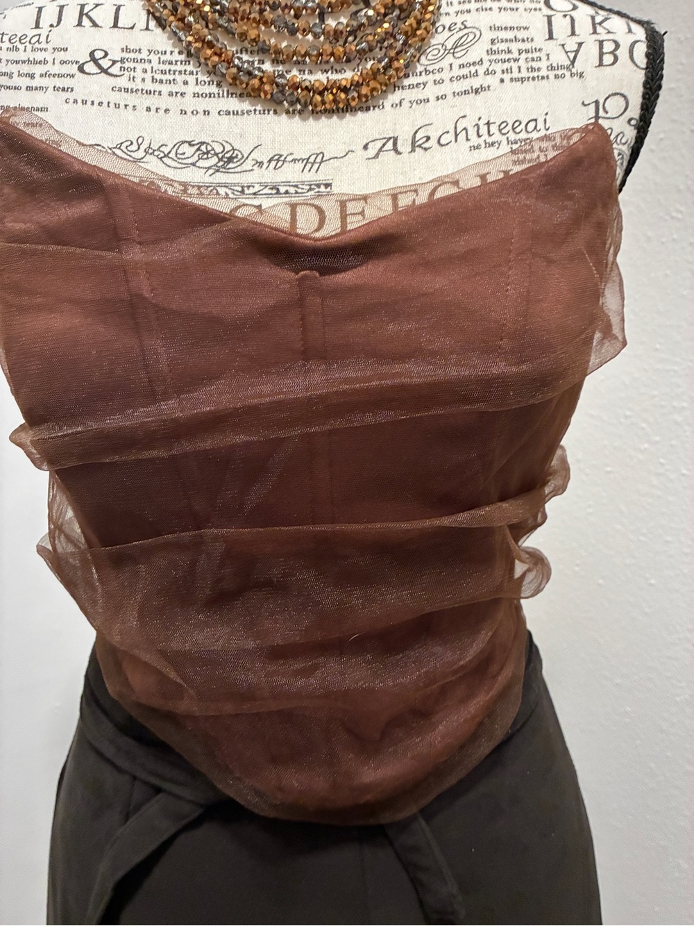 Zara Corsetry Tulle Crop Top Brown